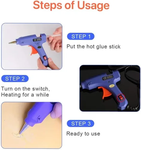 Miniatura 4 de Pistola de pegamento caliente con 10 barras de pegamento, kit de mini pistola de pegamento de 30 W, para uso escolar de artes y manualidades, Azul