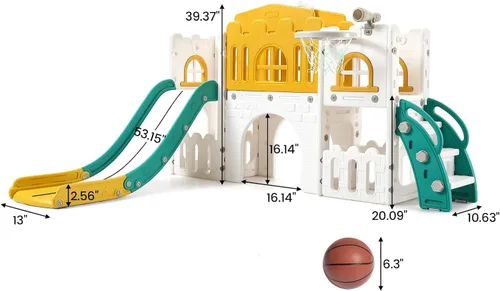Miniatura 8 de GarveeLife Zona de juegos interior 8 en 1 para niños pequeños con tobogán juego de tobogán para bebés de 1 a 3 años, tobogán para niños incluye aro