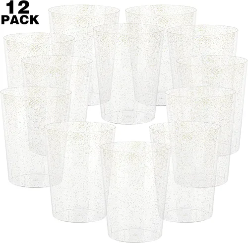 Miniatura 2 de Tiawudi Paquete de 12 cubos de hielo de plástico para fiestas, enfriador de vino transparente con purpurina dorada para bodas, bueno como un Oro