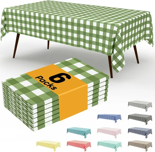 Miniatura 89 de Smiry Paquete de 3 Manteles Desechables de Cuadros Gingham Color Caqui - 54" x 72" Mantel de Plástico de Servicio Pesado, Cubiertas de Mesa