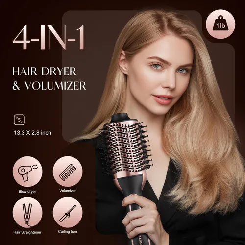 Miniatura 2 de Cepillo secador de pelo PRITECH de doble voltaje de 1000 W, barril ovalado para todo tipo de cabello 4 in 1 Hair Dryer Blow Dryer Brush in