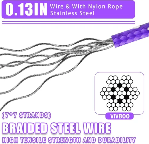 Miniatura 2 de Cable de acero de seguridad de 0.13 pulgadas, 4/6/10/15 pies de longitud, cable de bloqueo de bicicleta, cable de acero inoxidable con bucles