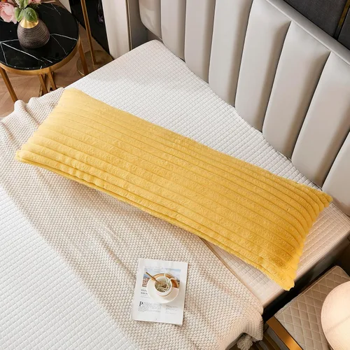 Miniatura 32 de Juego de 2 fundas de almohada para cama tamaño king, fundas de cojín rectangulares lumbares con diseño de rayas, forro de piel de conejo sintética