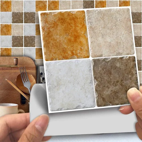 Miniatura 16 de Alwayspon 25 calcomanías autoadhesivas para azulejos de pared, a prueba de agua, para cocina, baño, 6 x 6 pulgadas Piedra beige
