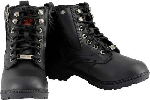 Miniatura 9 de Milwaukee Leather MBL9320W - Botas de motocicleta con cordones para mujer, de cuero negro de alta calidad, ancho amplio