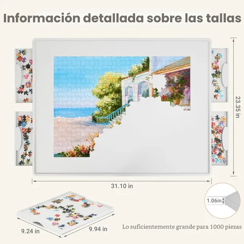 Miniatura 2 de ALL4JIG Tablero giratorio de plástico ligero con 1000 piezas con 4 cajones y cubierta, diseño Lazy Susan de 360°, mesa giratoria portátil de 30.20 x