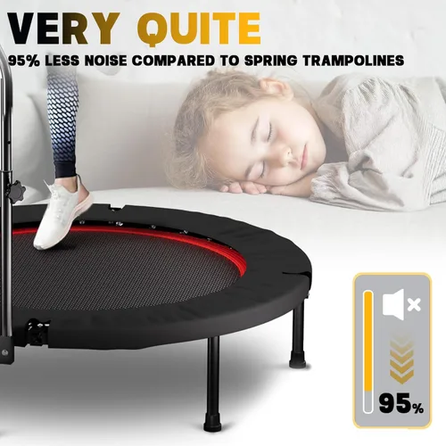 Miniatura 4 de Trampolín plegable portátil Fitnes en el hogar, mini rebote para niños, adultos, carga máxima de 40 pulgadas, 330 libras Negro (Black with handle)