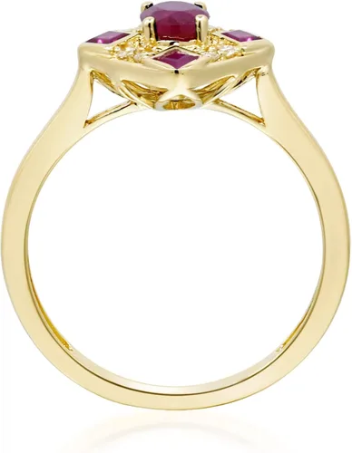 Miniatura 2 de Gin & Grace Anillo de rubí genuino Mozambique de oro amarillo de 10 quilates con diamantes para mujer Joyas hechas a mano con forma de rubí
