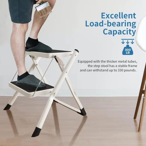 Miniatura 5 de Taburete plegable de 2 escalones con base antideslizante y pedal ancho, ligero y resistente taburete portátil de 330 libras para cocina, despensa