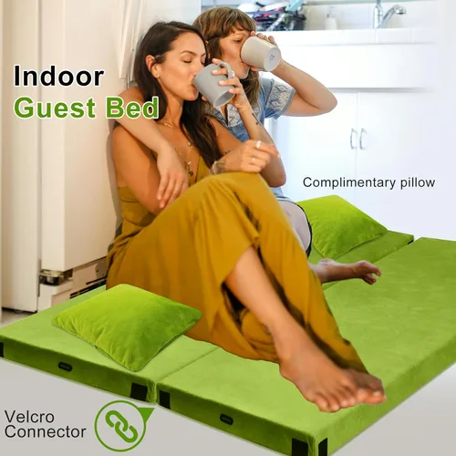 Miniatura 8 de Colchoneta de espuma viscoelástica para camping, colchón de piso grueso y cómodo para adultos con fondo impermeable y antideslizante, colchón Verde