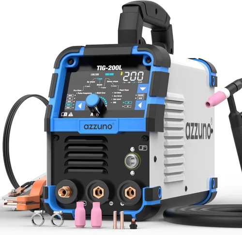 AZZUNO Soldador TIG de 200 A con pulso frío, 5 en 1 DC HF TIG/TIG de pulso/TIG frío/TIG puntual/STICK, 110V y 220V de doble voltaje, soldador TIG
