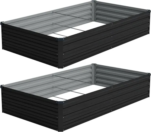 Miniatura 13 de Vengarus Kit de cama de jardín galvanizado elevado de 6 x 3 x 1 pies (paquete de 2), maceta de metal para exteriores, contenedor rectangular de Negro