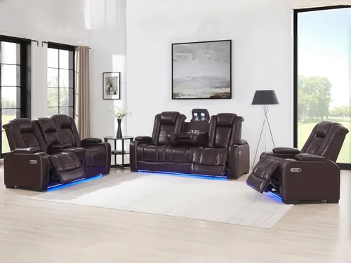 Miniatura 11 de THSUPER Silla reclinable Power Theater de cuero marrón con almacenamiento de brazos y luces LED, reclinable con reposacabezas eléctrico y portavasos