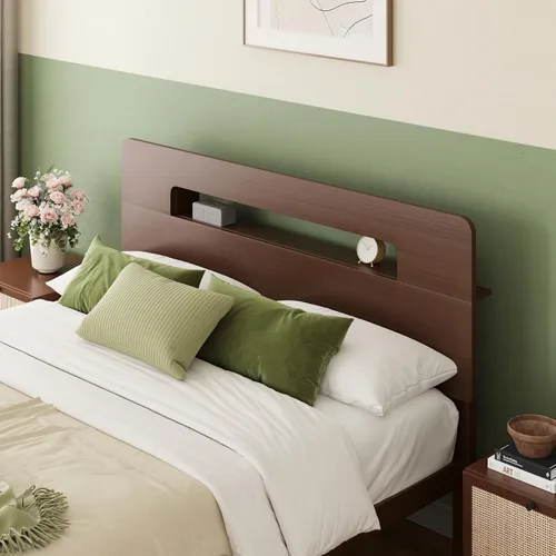 Miniatura 16 de ZIYOO Marco de cama de madera de bambú maciza tamaño individual con cabecera de almacenamiento, marco de cama plataforma de 14 pulgadas
