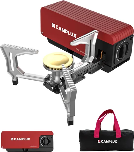 Miniatura 10 de Estufa de camping plegable CAMPLUX FoldGo, 7500 BTU, estufa portátil de gas butano, estufa plegable con cassette con bolsa de transporte y quemador