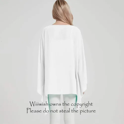 Miniatura 6 de Wiiiwish Poncho de gasa transparente para mujer, suelto, liso, largo, murciélago, caftán, túnica
