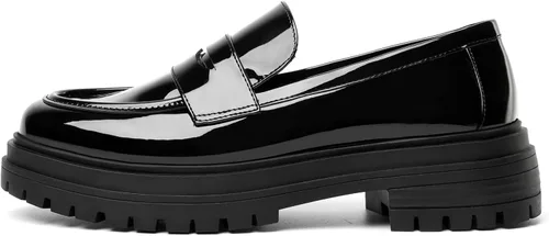 Miniatura 2 de Mostrin Mocasines para mujer con suela de lengüeta, mocasines de media gruesa, clásicos con punta redonda, sin cordones, cómodos zapatos casuales