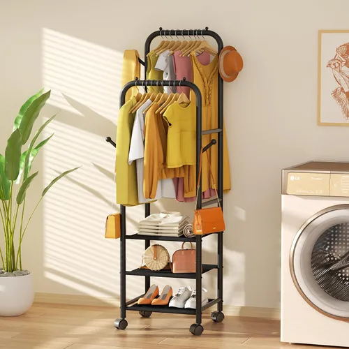 Miniatura 6 de Furologee - Percheros enrollables para colgar ropa, con dobles varillas, con ruedas, perchereros resistentes, perchero metálico portátil