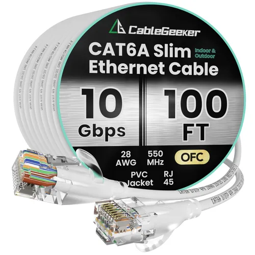 Miniatura 42 de Cable Ethernet Cat 6 de 100 pies, para interiores y exteriores, red de Internet de alta velocidad de 10 Gbps, cable de conexión Ethernet plano