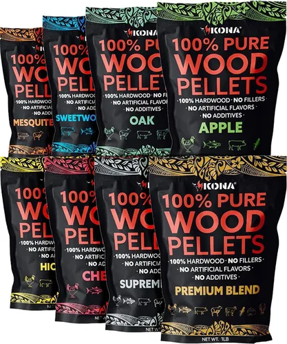 Bolsas resellables de 1 lb de pellets de madera Kona, variedad completa, destinadas para la parrilla de exterior Ninja Woodfire, horno de leña y