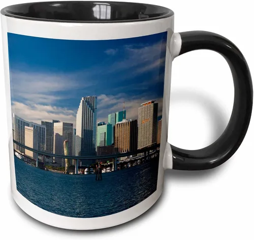 3dRose USA, Florida, Miami, city skyline from Watson Island, morning. 11oz Two-Tone Black Mug