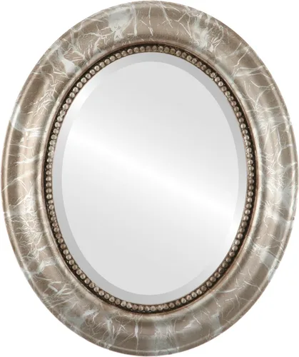 Miniatura 9 de OVALCREST Espejo de pared ovalado biselado para decoración del hogar, estilo patrimonial, espray plateado, dimensiones exteriores de 25 x 29 pulgadas