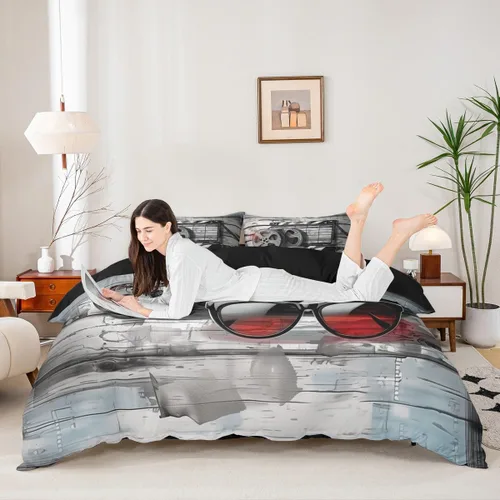 Miniatura 15 de Homewish Theater Cinema Poster Duvet Cover Set Twin Size,Retro Movie Bedding Sets 2Pcs for Kids Girls Boys Teens Room Decor,Popcorn Comforter Cover
