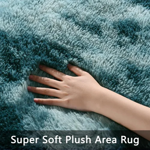 Miniatura 3 de Pettop Alfombra Mullida Tie-Dye Azul Pavo Real para Dormitorio Sala de Estar, 4x6 Pies Alfombras Shaggy de Felpa Súper Suaves y Peludas para Niñas