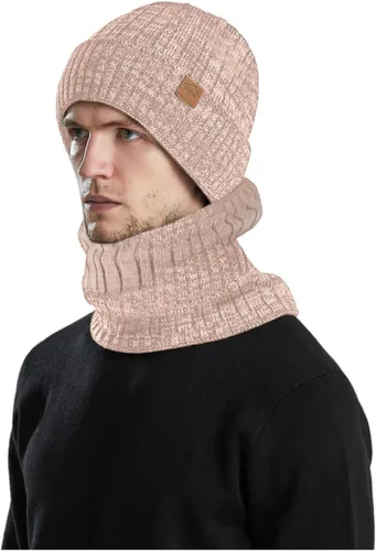 Miniatura 2 de Conjunto de gorro de invierno para hombre y mujer, gorro de punto holgado, gorro de calavera con puños acanalados, gorro térmico elástico