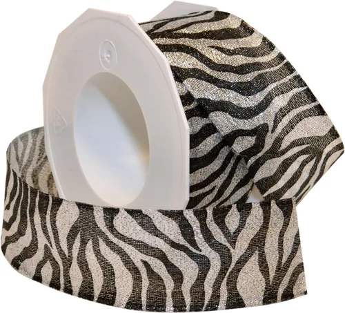 Morex Ribbon Zebra - Cinta francesa con alambre, 1-1/2 pulgadas por 22 yardas, plata/negro (34040/20-631)