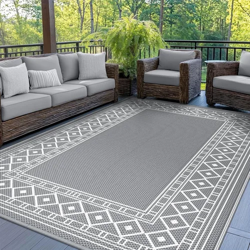 Miniatura 16 de GENIMO Alfombra de Exterior 5'x8' Impermeable para Patio, Alfombra de Paja de Plástico Reversible para Exteriores, Alfombras de Camping para Negro