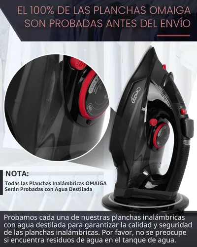 Miniatura 9 de OMAIGA - Plancha inalámbrica para ropa, plancha de vapor de 1500W con calentamiento rápido, suela de cerámica, apagado automático, autolimpieza
