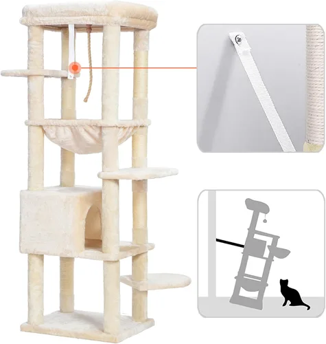 Miniatura 4 de Heybly Árbol para Gatos para Gatos Grandes de 20 libras de Servicio Pesado, Torre para Gatos XXL de 60 pulgadas para Gatos de Interior, Condominio