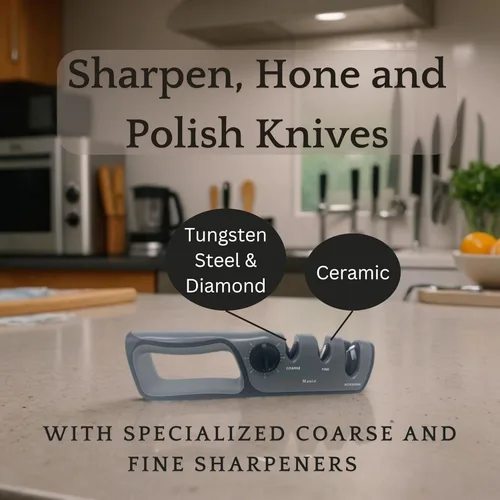 Miniatura 3 de Cutlery Mania Cuchillo de cocina de ángulo ajustable y afilador de tijera Sistema de afilado de doble etapa Afiladores de acero de tungsteno