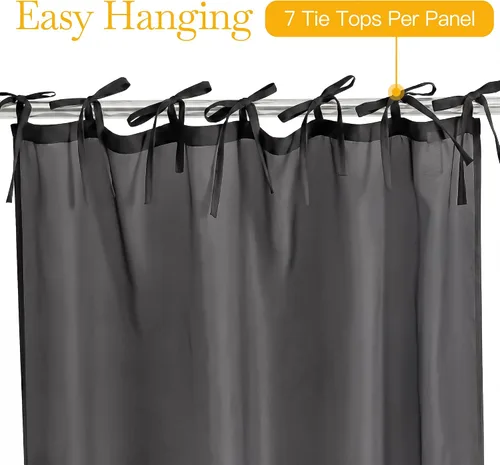 Miniatura 4 de RYB HOME Canopy Bed Curtains with Tie Tops and Tie Backs, White Sheer for Twin Full Queen King Bed, 8 Panels, Black, 45 inch Wide by 96 inch Long