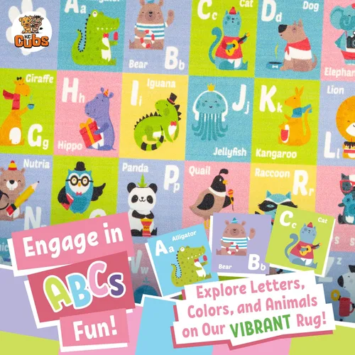 Miniatura 5 de KC CUBS, tapete para piso, área de aprendizaje educativo, juegos, ABC, alfabeto, animales, para niños y la recámara y sala de juegos de niños.