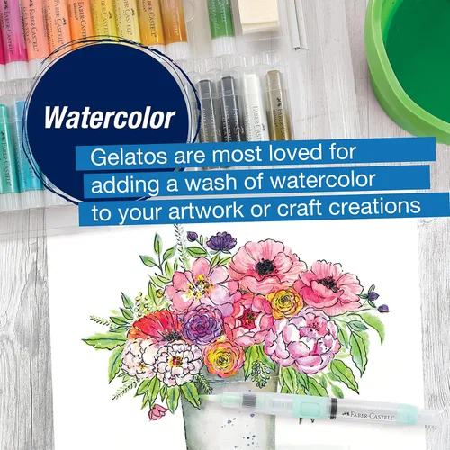 Miniatura 6 de Faber-Castell Set de regalo Gelatos: 28 crayones de gel de acuarela y suministros de arte para pintura, dibujo y diario, lápices de pigmentos