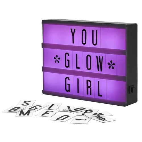 My Cinema Lightbox - Cartel de caja de luz de cine RGB que cambia de color con 100 letras y números LED - Tablero de mensajes de neón personalizado,