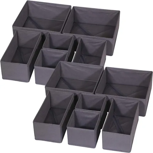 DIOMMELL Paquete de 12 cajas de almacenamiento de tela plegables para armario, aparador, cajón, cestas de tela, contenedores divisores para ropa de