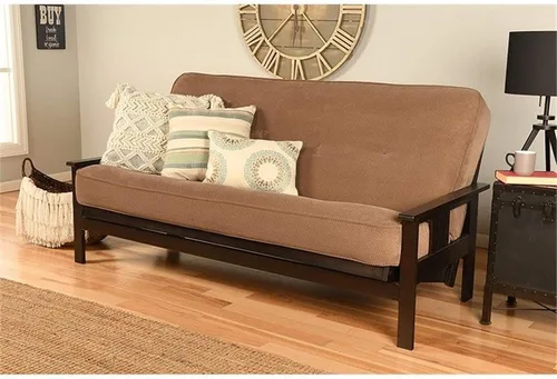 Miniatura 2 de Pemberly Row Colchón de futón de resorte de 8 pulgadas, tamaño matrimonial, colchón de tela de lino para sofá cama, Marmont Thunder Mocha Marrón