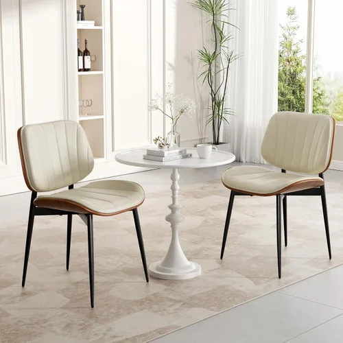 Miniatura 6 de Silla de comedor, sillas de comedor modernas de mediados de siglo, sillas de cocina tapizadas de piel sintética con respaldo de madera curvada