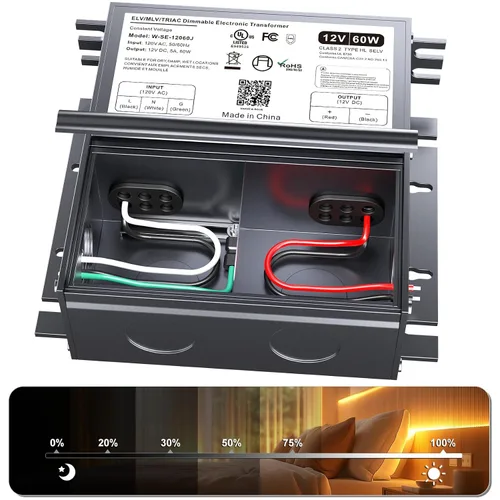 Controlador LED regulable de 60 W 12 V para atenuador Lutron y Leviton, transformador de fuente de alimentación de CA a CC Triac/ELV/MLV para tira