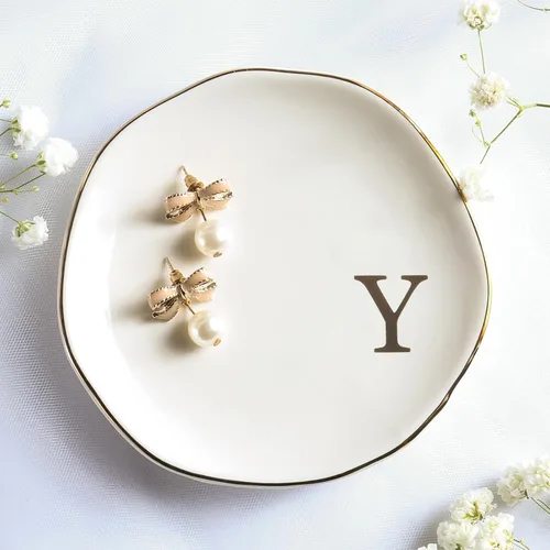 Miniatura 14 de Bandeja de Cerámica para Joyas, Plato para Anillos, Personalizada con Monograma S, Regalos de Compromiso y Boda, para Cumpleaños, Día de la Madre