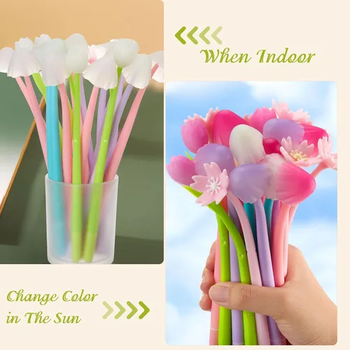 Miniatura 4 de Yexiya 60 bolígrafos con diseño de flores que cambian de color, regalos para madres y profesores, bolígrafos a granel de 0.020 in, tulipán, rosa
