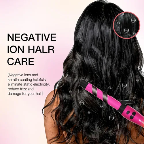 Miniatura 3 de Rizador giratorio de barril extralargo con abrazadera corta, rizador automático de 1 pulgada que crea rizos sueltos, para cabello medio y largo