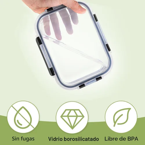 Miniatura 5 de Paquete de 8 recipientes de vidrio borosilicato con tapas para almacenar alimentos o preparar comidas, loncheras Bento a prueba de fugas
