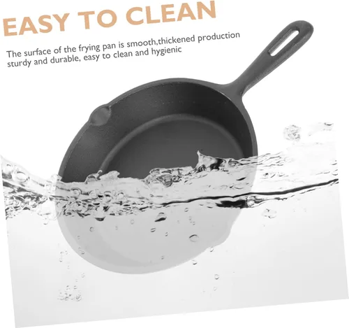 Miniatura 3 de Sartén antiadherente de hierro fundido grueso con mango y tabla de madera, sartén para cocinar carne y huevos para el hogar, cocina, conducción