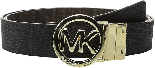 Miniatura 3 de Michael Kors Cinturón reversible para mujer, blancomarrón, hebilla dorada Mk, BlancoMarrón