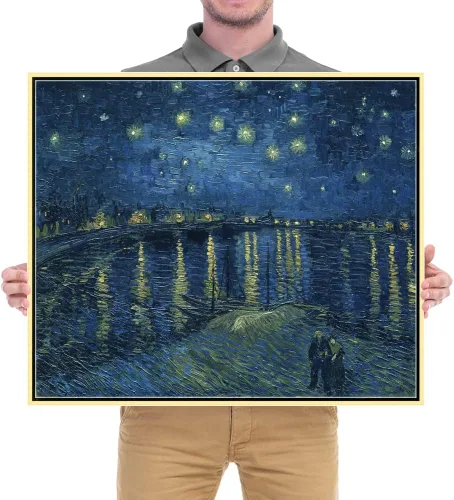 Miniatura 7 de Wieco Art Cuadro enmarcado dorado Noche estrellada sobre el Ródano Impresiones en lienzo Arte de pared de Van Gogh Pinturas reproducción Impresiones