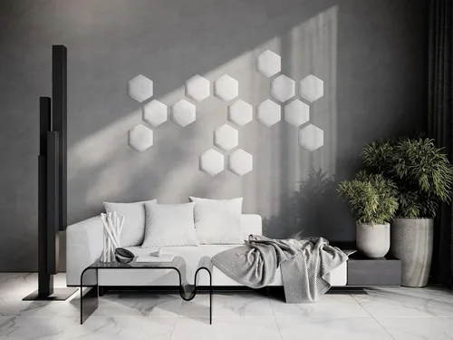 Miniatura 57 de Paneles de arte acústicos decorativos de terciopelo suave para pared, azulejos absorbentes e insonorizantes ecoamortiguadores, tablones suaves Blanco